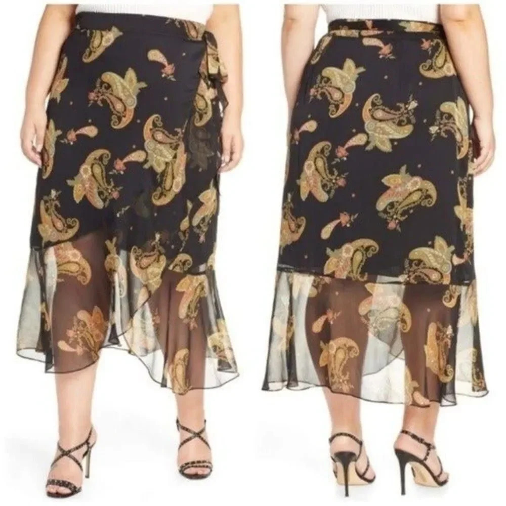 Vince Camuto NWT Women's Paisley Spice Ruffled Chiffon Midi Skirt Plus Size 22W